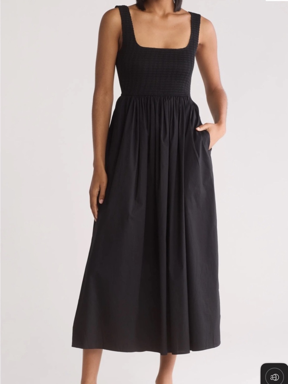 Wayf Black Smocked Bodice Midi Dress